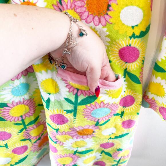 Lilly Pulitzer Vintage Terry Cloth Long Sleeve Floral Mini Cover Up Dress Yellow - Picture 8 of 10